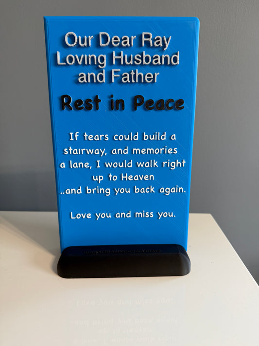 Memorial plaque with cute stairway message